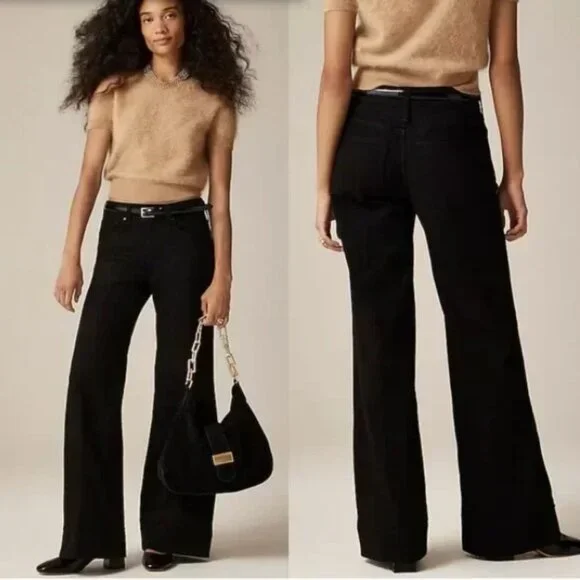 J. Crew Denim Trouser In 1996 Semi-stretch Black Wash Wide Leg Jeans sz 27 - Picture 1 of 12